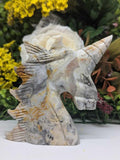 Hand-Carved Crazy Lace Agate Unicorn