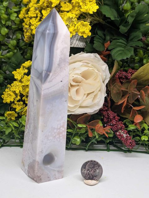 Pink Amethyst Tower with Gray Agate Inclusions