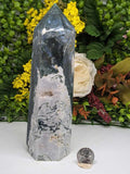 Large Moss Agate Tower with Druzy