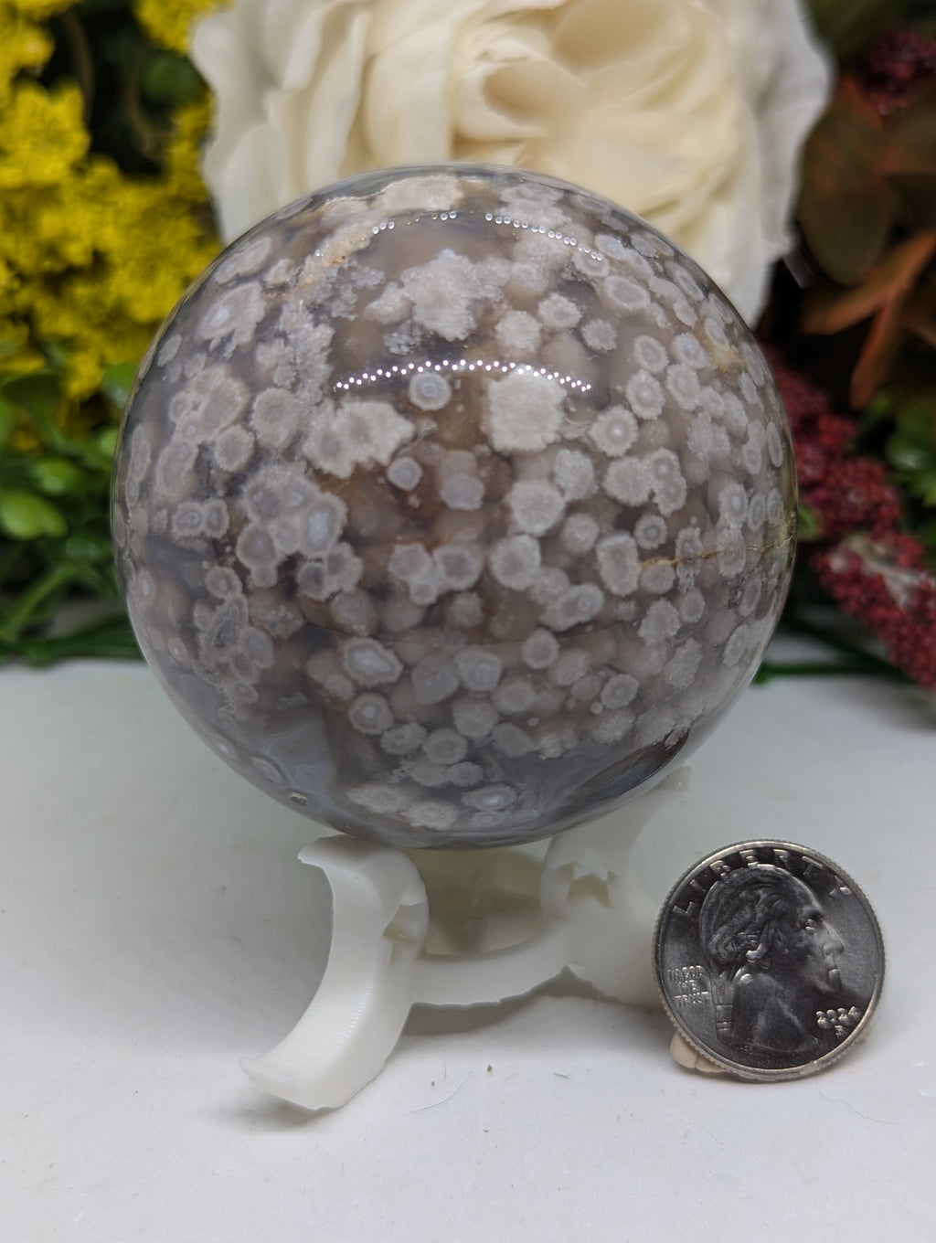 Black Flower Agate Sphere