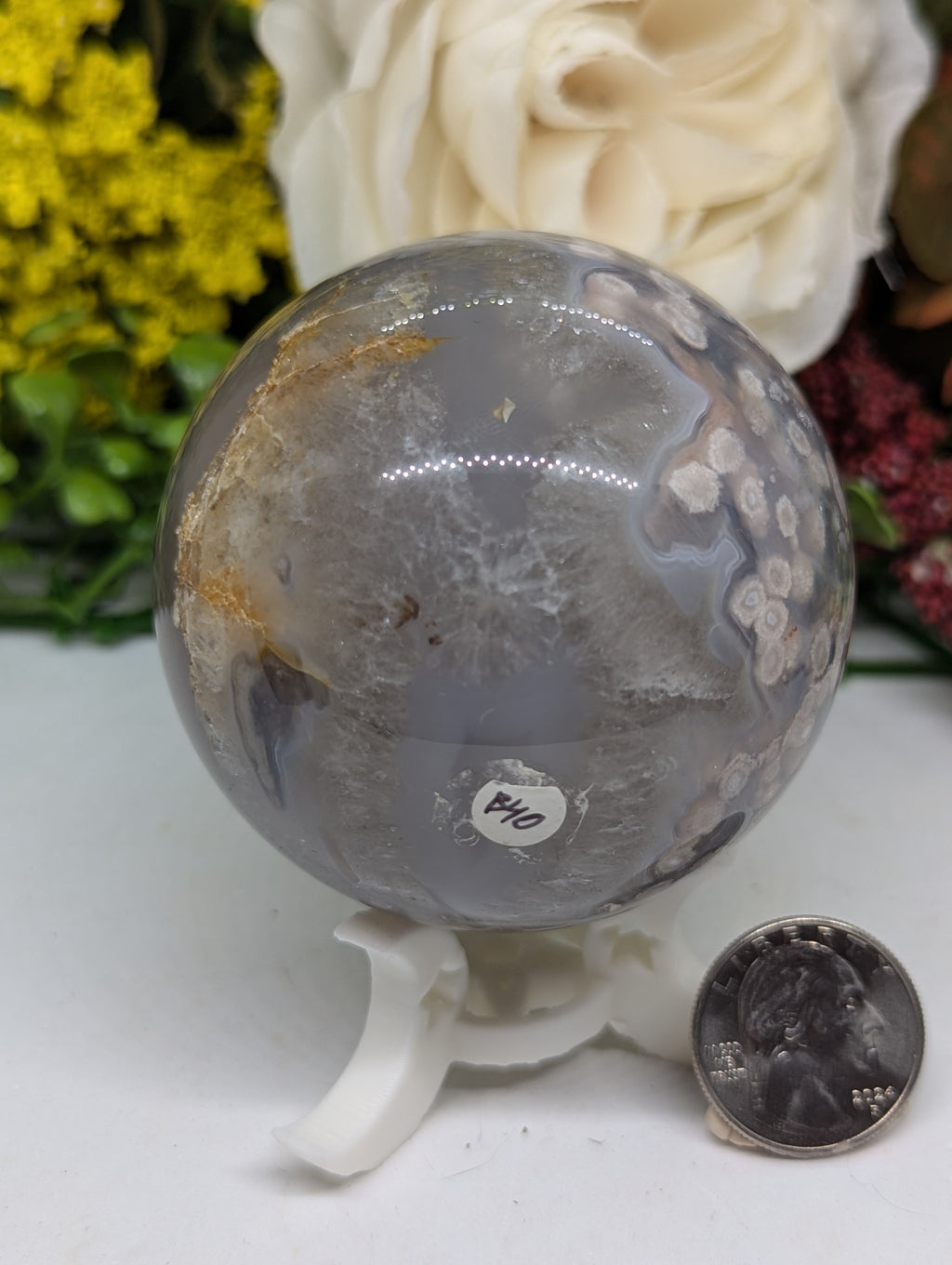 Black Flower Agate Sphere