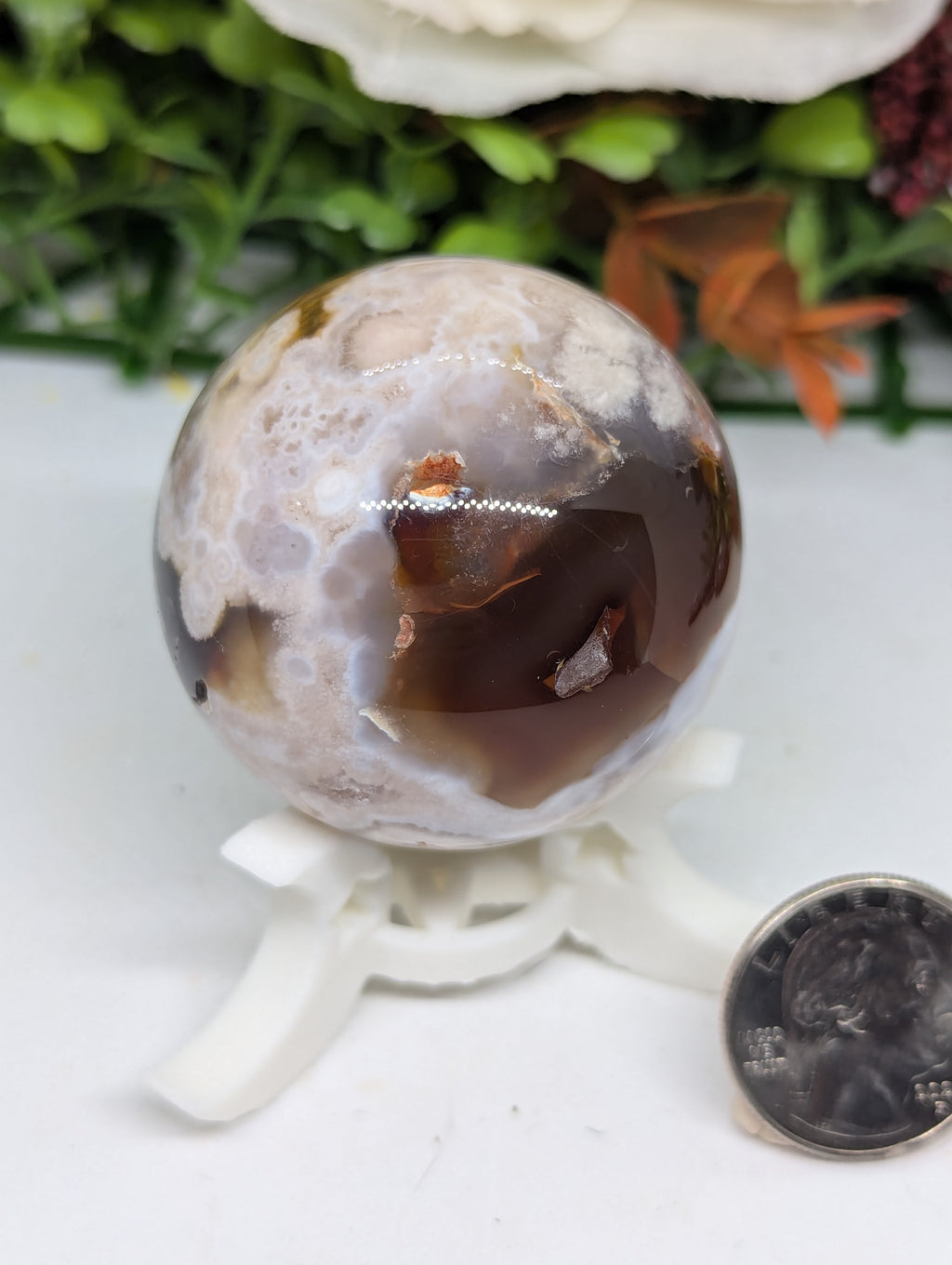 Black Flower Agate Sphere