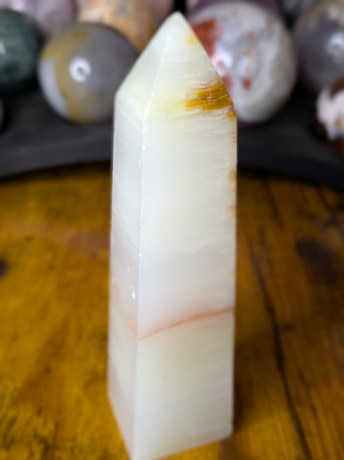 Banded White Calcite Tower
