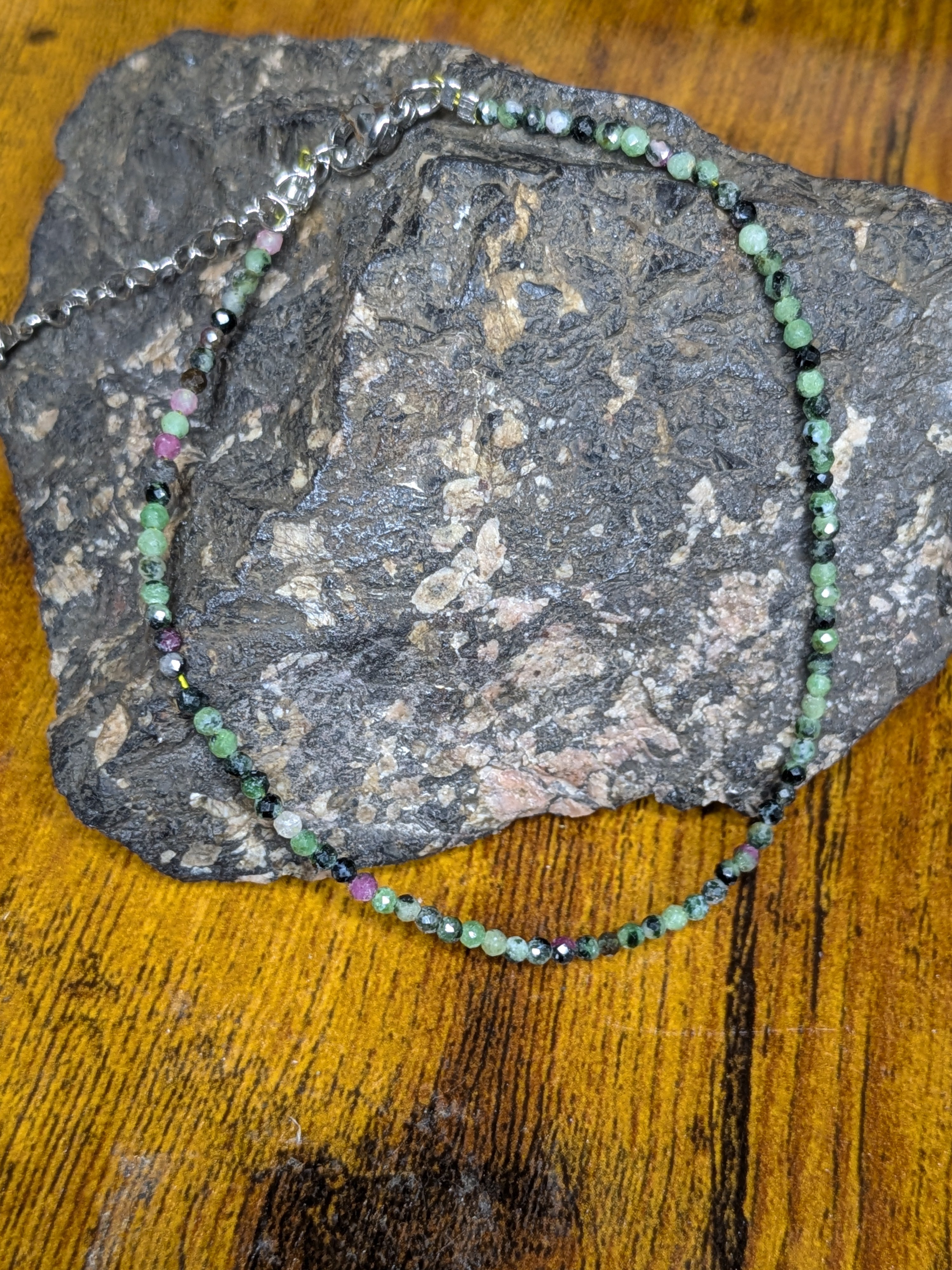 Ruby in Zoisite Faceted Beaded Anklet