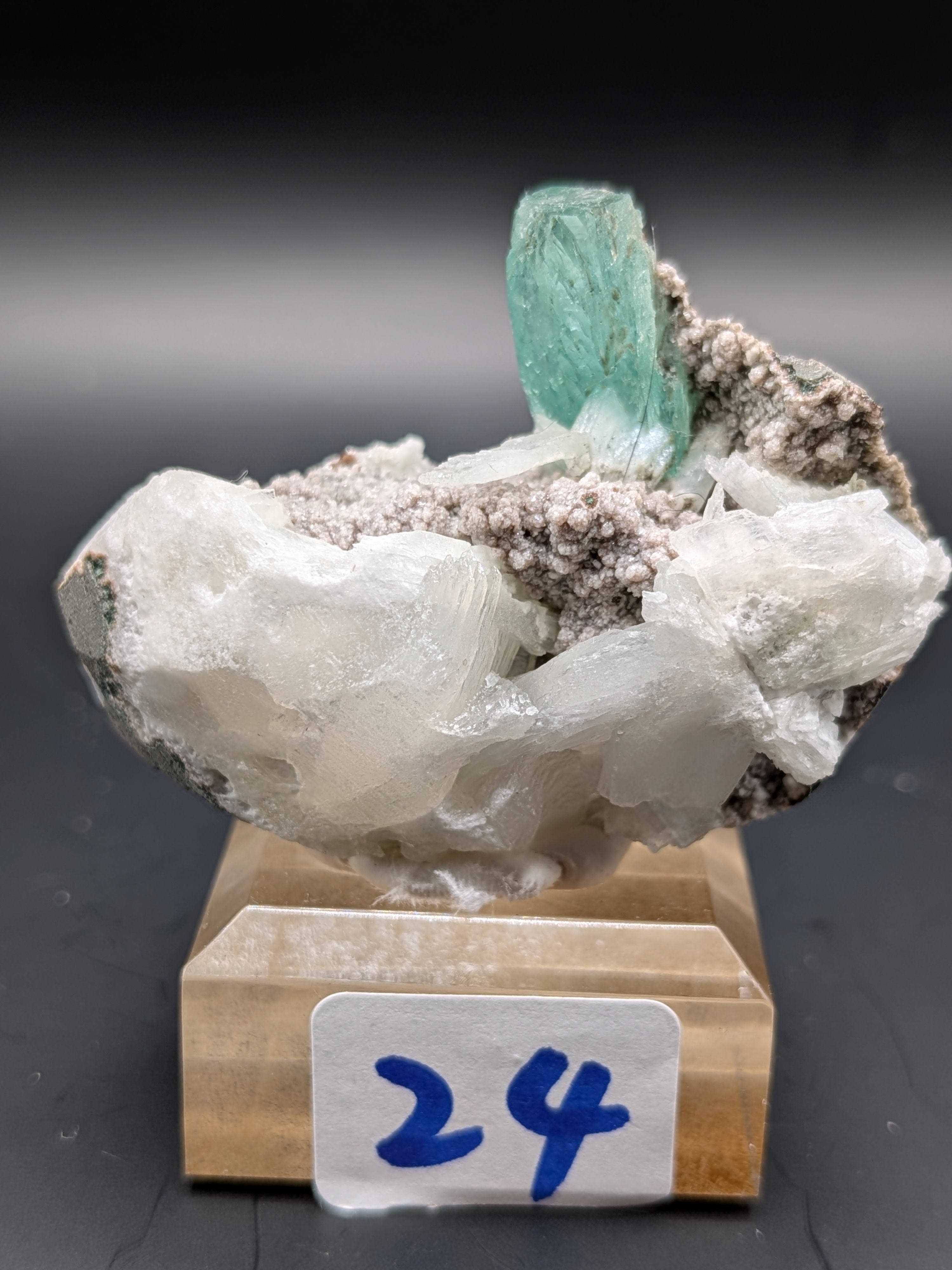 Green Apophyllite with Stibnite