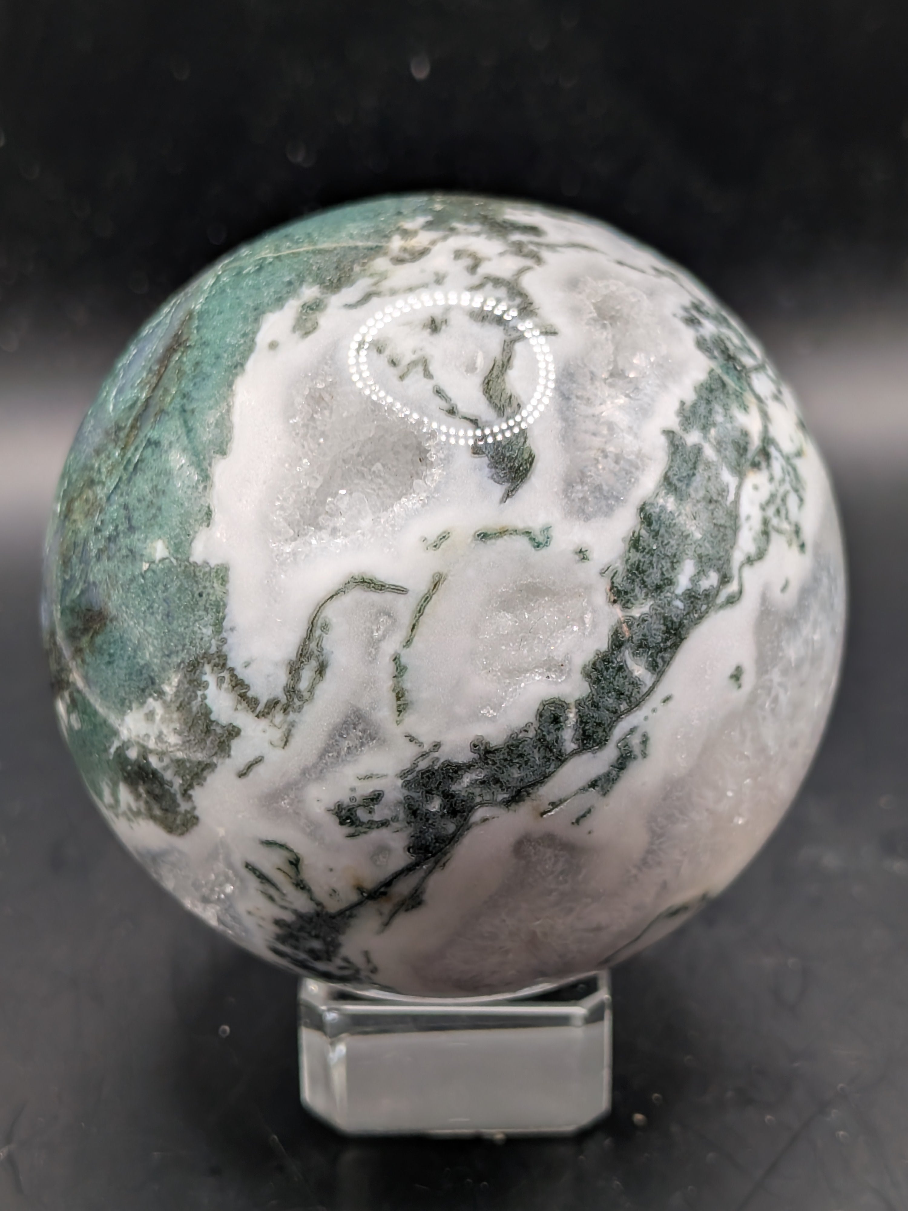 Moss Agate Sphere with Druzy Inclusions