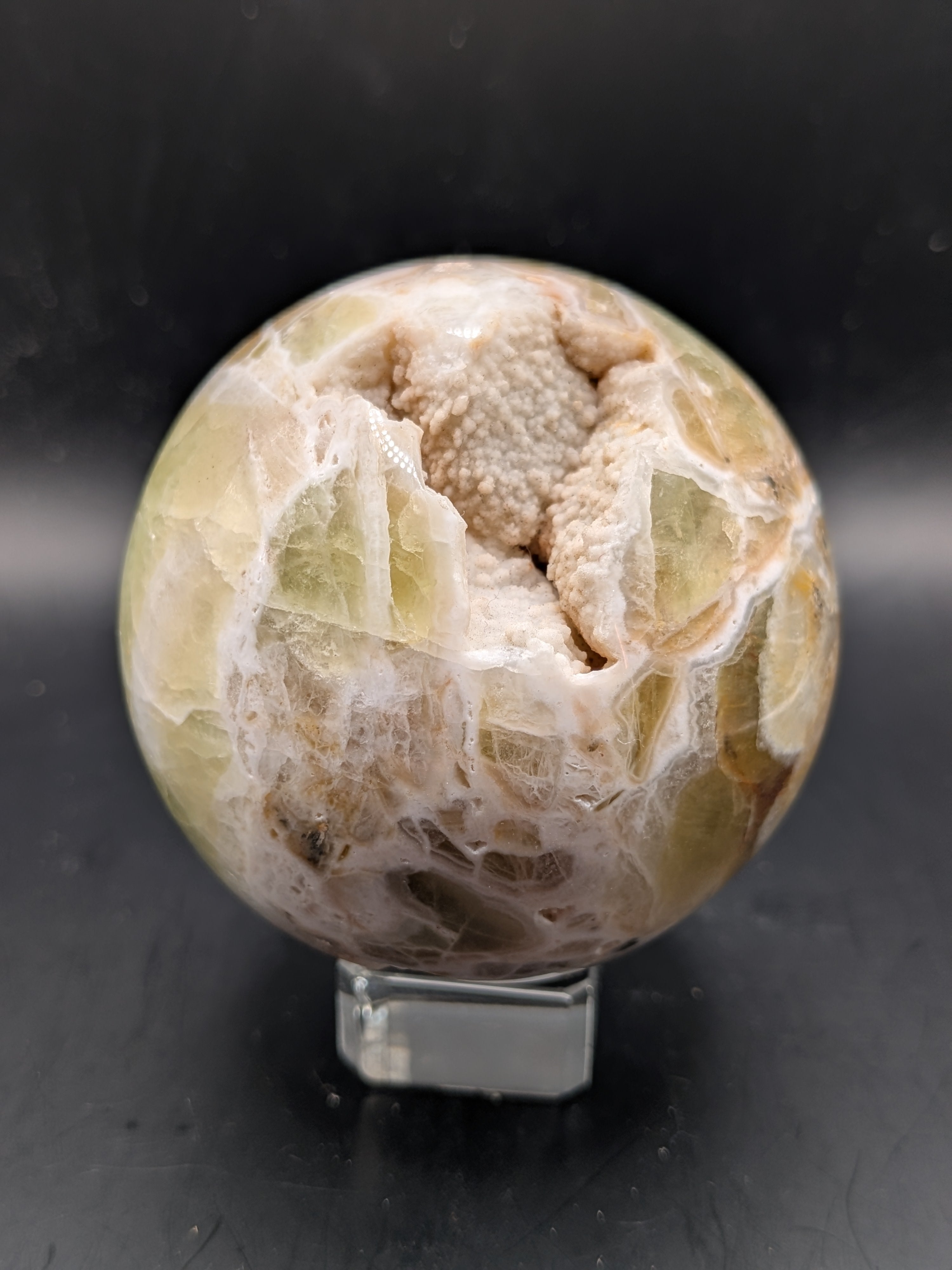 Green Fluorite Sphere with Druzy Chamber